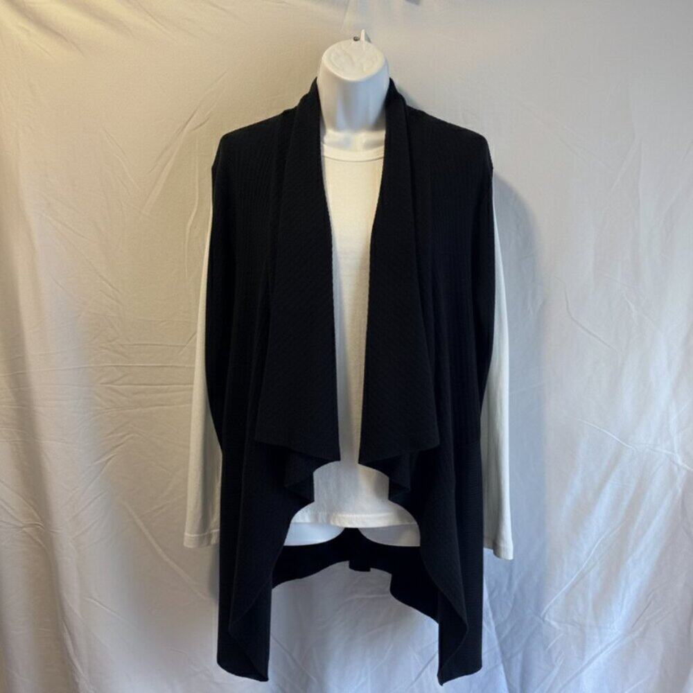 Catherines Waffle Knit Waterfall Drape Black Cardigan, 3z